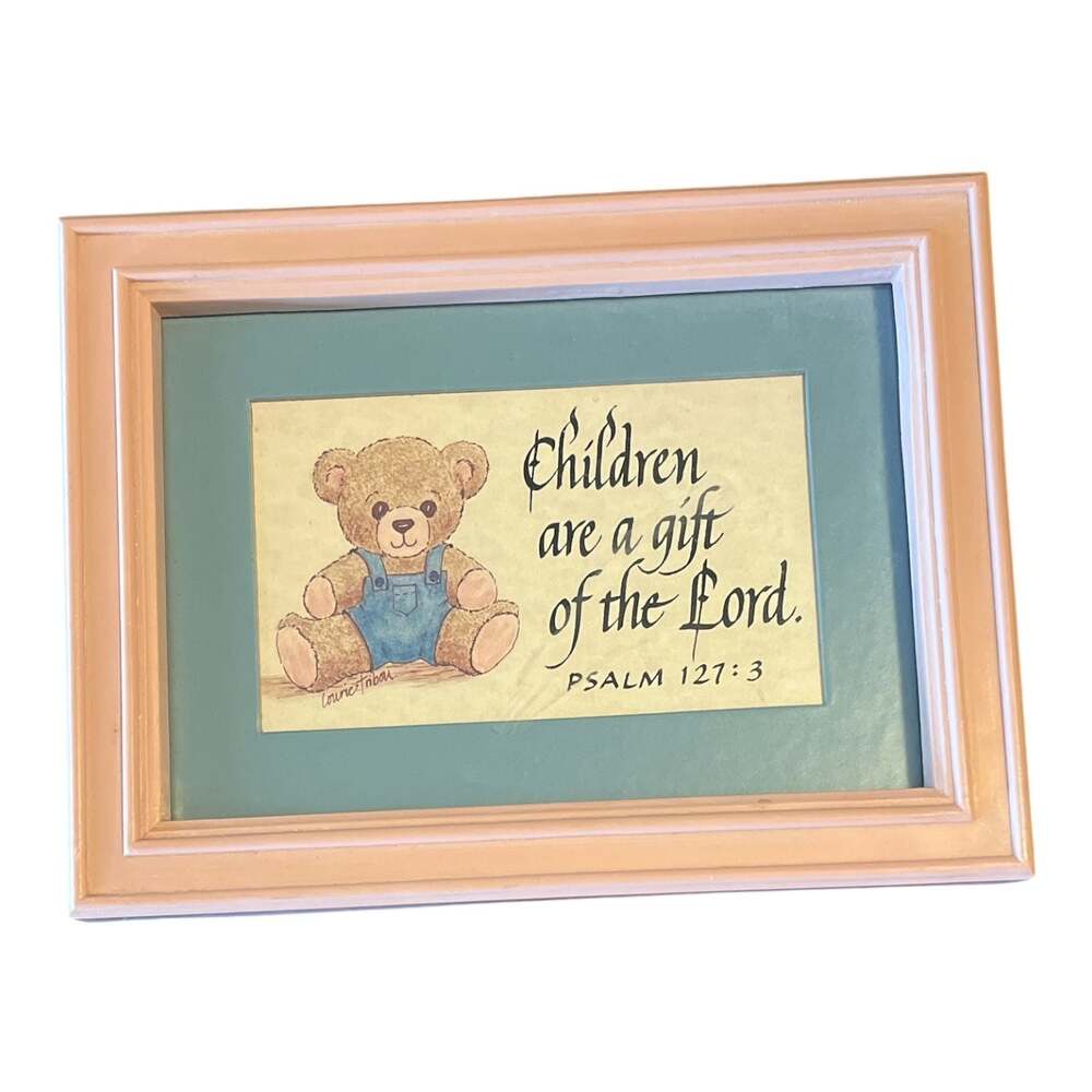 HOMCO Pink Frame Psalm 1273 Children Are A Gift Of The Lord Teddy Bear Wall Art